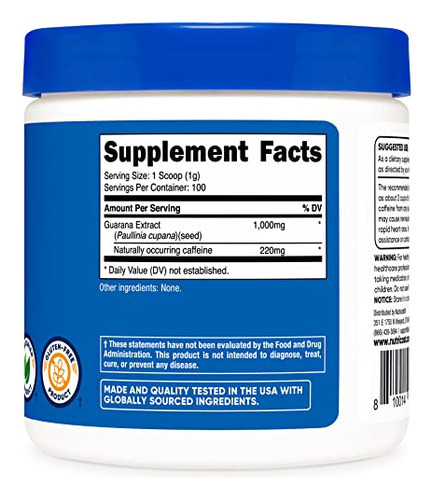 Suplemento Nutricost Guaraná Em Pó 100g Com 220mg De Cafeína - Imagem 4