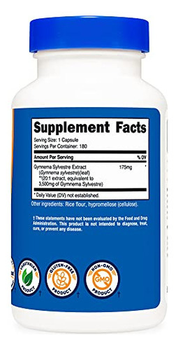 Suplemento Nutricost Gymnema Sylvestre 175 Mg 180 Cápsulas - Imagem 4