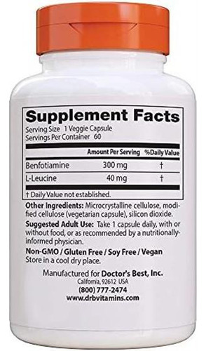 Doctors Best Benfotiamine, Non-gmo, Vegan, Sem Glúten, Sem - Imagem 2