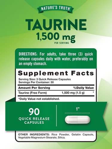 Suplemento Taurina Da Verdade Da Verdade | 1500mg | 90 Cápsu - Imagem 2