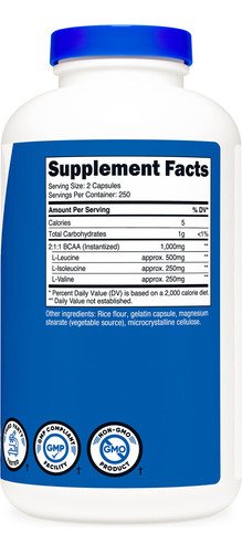 Suplemento Nutricost Baca Em Cápsulas 2:1:1 500 Mg 500 Cápsu - Imagem 5