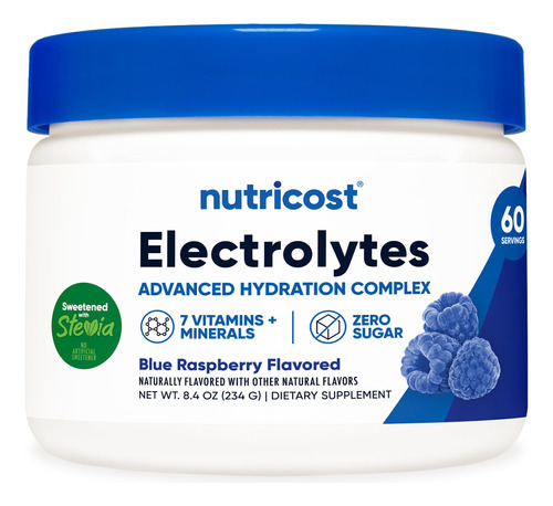Complexo Eletrolítico Em Pó Nutricost Blue Raspberry 60 Serv