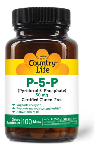 Country Life P5p Vitamina B6 (piridoxal Fosfato) 50mg, 100 C