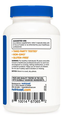 Suplemento Nutricost L-carnosina 500mg 120 Cápsulas - Imagem 5