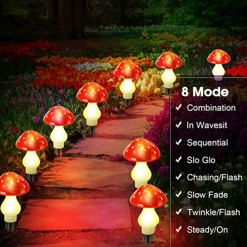 Luz Solar Jardim Cogumelo Luz Jardim À Prova D'água 8pcs - Imagem 3