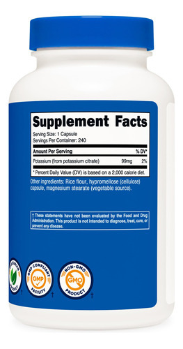 Suplemento Nutricost Citrato De Potássio 99mg 240 Cápsulas - Imagem 6