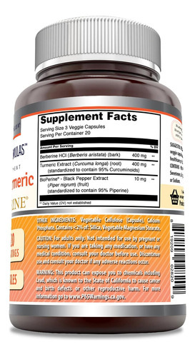 Fórmulas Incríveis Berberina Cúrcuma E Bioperina 800 Mg Por - Imagem 3