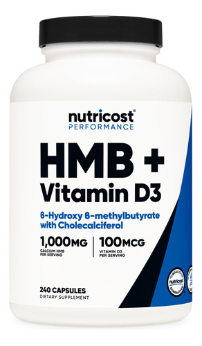 Suplemento Nutricost Hmb 1000mg E Vitamina D3 4000iu 240 Ca