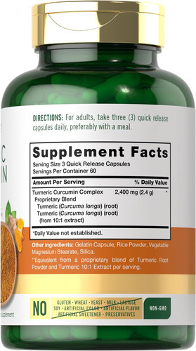 Suplemento De Curcumina De Cúrcuma Carlyle 2400 Mg | 180 Cáp - Imagem 2