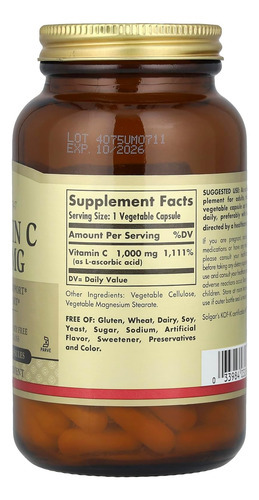 Solgar Vitamina C, 1.000 Mg, 100 Cápsulas Vegetais - Imagem 2