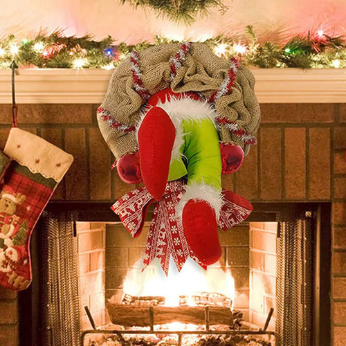 Coroa De Pelúcia De Natal Grinch Para Decoração De Portas - Imagem 8
