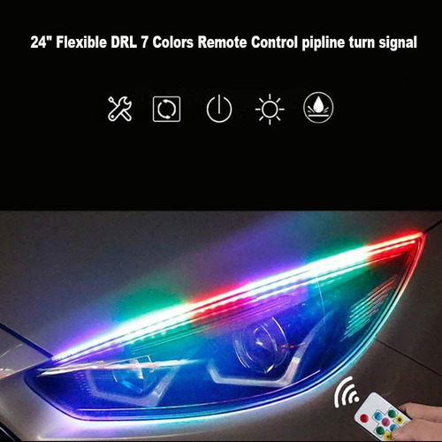 2 Par Fita Barra Led 60cm 12v Flexível Farol Drl Rgb Remote - Imagem 3