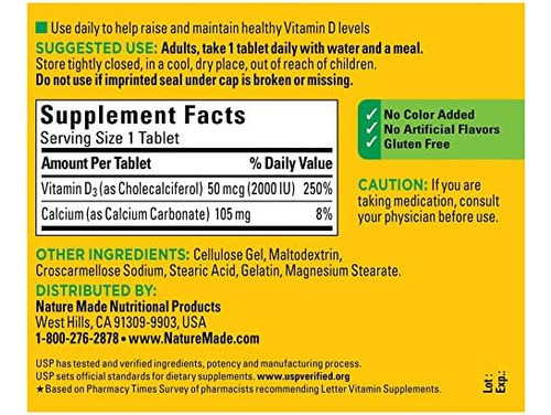 Vitamina D3, 220 Comprimidos, Vitamina D 2.000 Ui (50 Mcg) A - Imagem 2