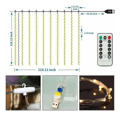Cortina De Luz Led De Decoração Com Controle Remoto 3x3m - Imagem 8