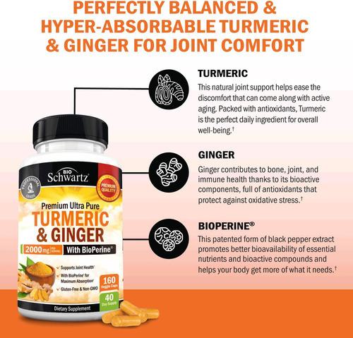 Suplemento De Cúrcuma E Gengibre Com Bioperine - 2.000 Mg De - Imagem 4