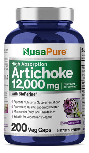 Suplemento De Extrato De Alcachofra Nusapure 12000mg 200 Cáp