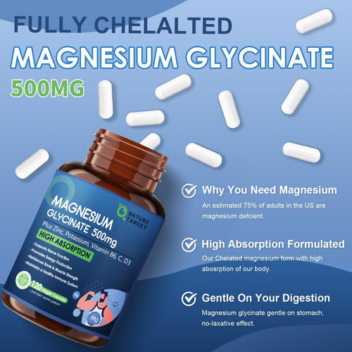 Glicinato De Magnésio 500 Mg, Magnésio Quelatado Com Zinco E - Imagem 2