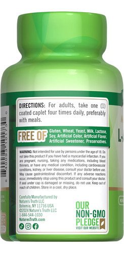 Natures Truth L-arginina Hcl 1000mg | 50 Caplets | Suplement - Imagem 7