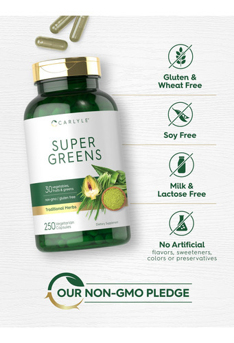 Suplemento Carlyle Super Greens Em Cápsulas 250 Unidades - Imagem 5