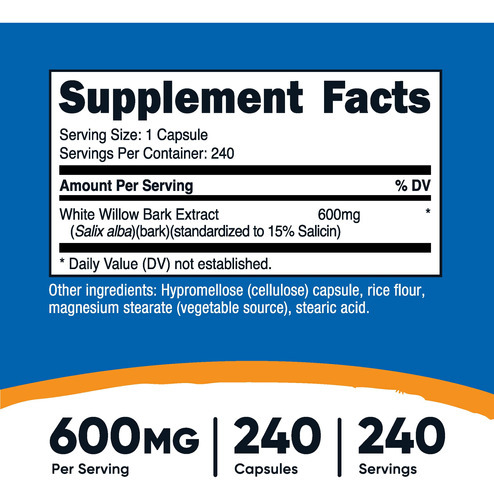 Suplemento Nutricost White Willow Bark 600mg 240 Cápsulas - Imagem 3