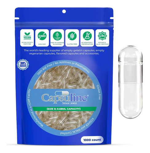 Tamanho Capsuline 0 - Cápsulas Vegan Vazias Transparentes -