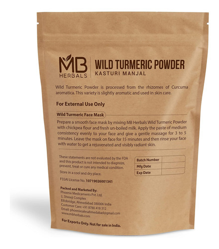 Mb Herbals Açafrão Em Pó Selvagem 1 Lb 16 Oz | Kasthuri Manj - Imagem 2