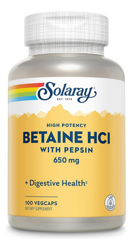 Betaína De Alta Potência Solaray Hcl Com Pepsina - Suplement