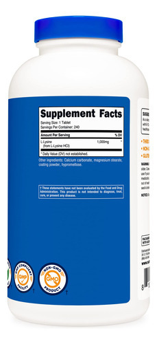 Suplemento Nutricost L-lisina 1000 Mg 240 Comprimidos - Imagem 6