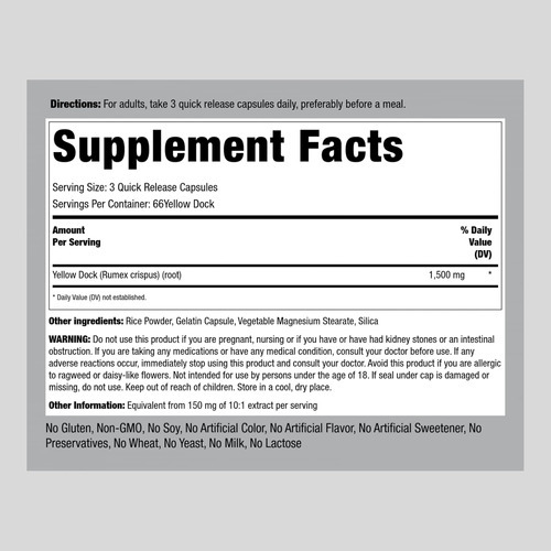 Raiz De Doca Amarela Piping Rock 1500mg | 200 Cápsulas | Sup