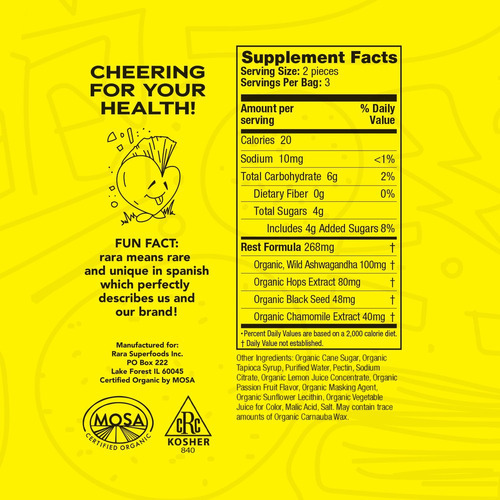 Rara Superfoods Rest Usda Organic Gummies Suplemento Natural - Imagem 5
