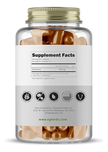 Cápsulas Evergreen Herbs Cocolmeca - 450 Mg. - 90 Cápsulas -