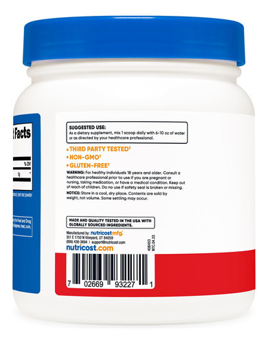 Suplemento Nutricost L-glutamina Em Pó 500g (ponche De Fruta - Imagem 5