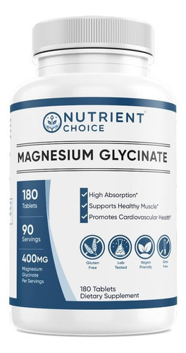 Nutrient Choice 400 Mg Glicinato De Magnésio 180 Comprimidos
