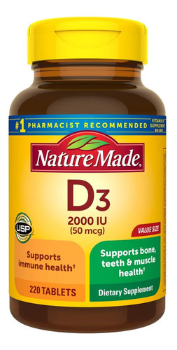 Vitamina D3, 220 Comprimidos, Vitamina D 2.000 Ui (50 Mcg) A