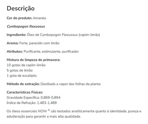 Óleo De Capim-limão Now Foods 118ml Puro Importado 5un - Imagem 5