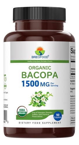 Brieofood Bacopa Orgânica 1500mg, 45 Porções, Vegetariana, S