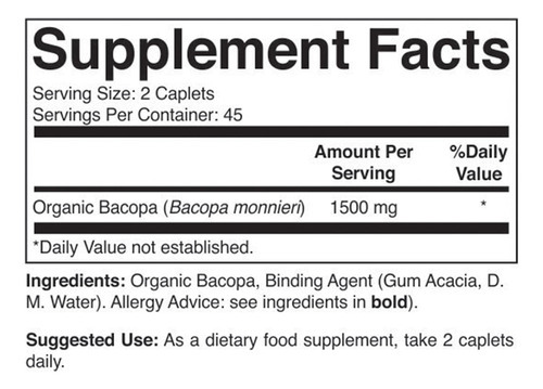 Brieofood Bacopa Orgânica 1500mg, 45 Porções, Vegetariana, S - Imagem 2