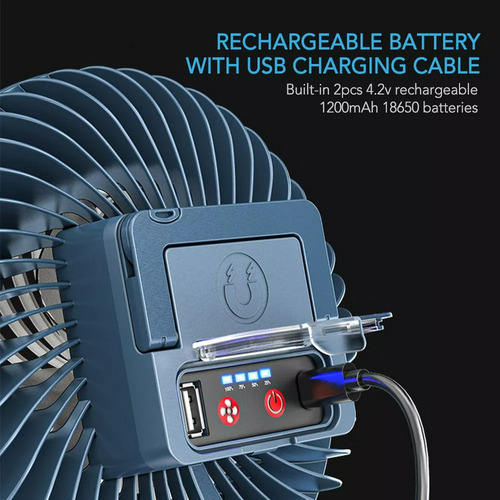 Ventilador Recarregável Barraca Viagem Led Lanterna Portátil - Imagem 8