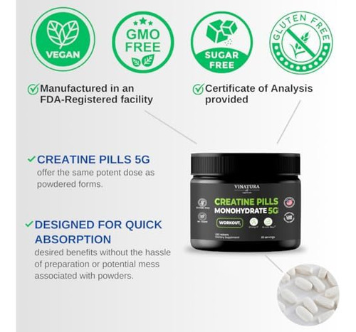 Comprimidos De Monohidrato De Creatina Vinatura 5g - Comprim - Imagem 3