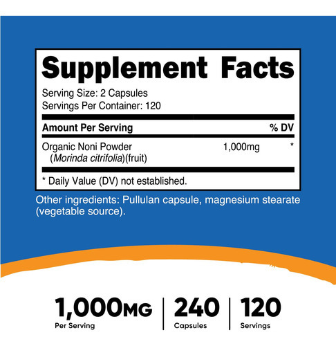 Suplemento Nutricost Noni Em Cápsulas 500mg 240 Cápsulas - Imagem 3