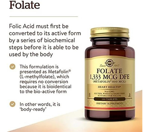 Folato 1.333 Mcg Dfe (metafolin® 800 Mcg) Comprimidos - 100 - Imagem 3
