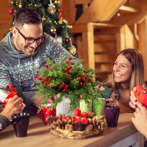 45 Arranjo De Flores Natal Com Agulhas De Pinheiro Para Mesa - Imagem 4