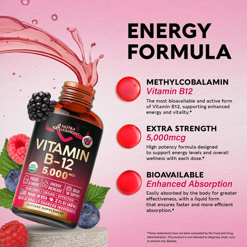Gotas Sublinguais De Vitamina B12 Orgânica Usda - 5000 Mcg M - Imagem 4