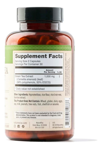 Cápsulas De Extrato De Chá Verde Naturewise 1000 Mg - 50% Eg - Imagem 6