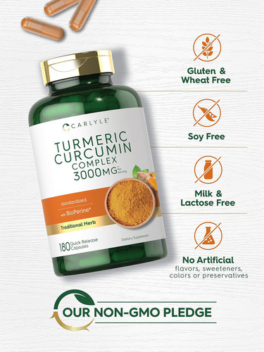 Suplemento De Curcumina E Cúrcuma Carlyle | 3000mg 180 Cápsu - Imagem 4