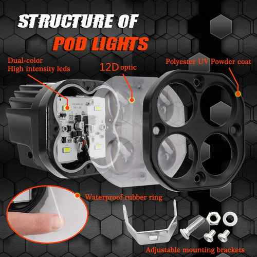 Faróis Auxiliares De Led De Farol Alto/baixo Branco Âmbar Pa - Imagem 3