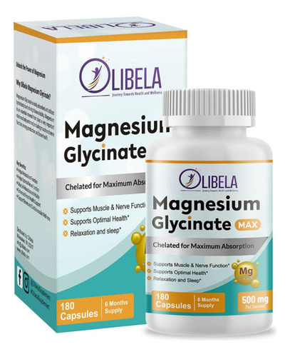 Glicinato De Magnésio Olibela 500mg 180 Cápsulas Queladas. A