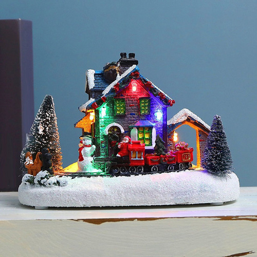 Casa De Natal Aldeia Artesanato Acendem Led Neve Miniatura - Imagem 3
