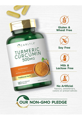 Curcumina De Cúrcuma Carlyle Com Bioperina | 500mg | 180 Cáp - Imagem 5