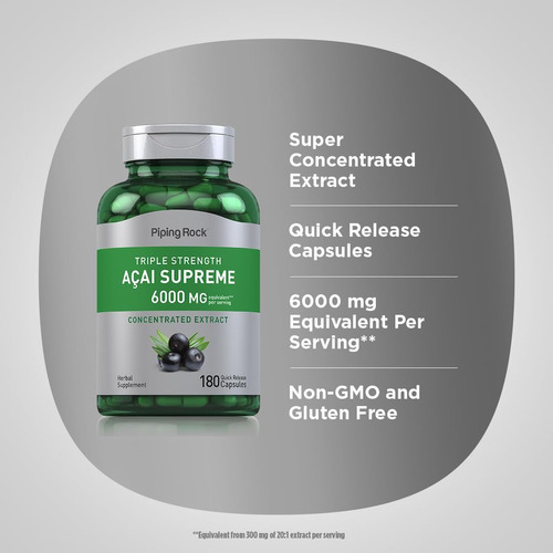 Cápsulas De Piping Rock Açaí Berry 6000mg | Contagem 180 | S - Imagem 4